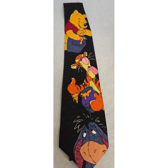 Disney Winnie the Pooh Tigger Eeyore Mens Black Polyester Necktie - Picture 2 of 4
